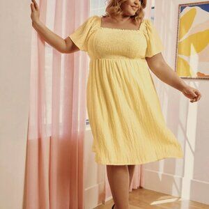 BNWT Penningtons Yellow Fit and Flare Square-Neck Dress 2X